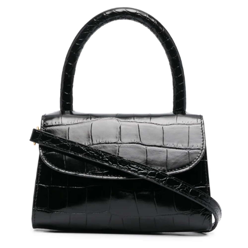 BY FAR Black Croc-Embossed Mini Top-Handle Bag